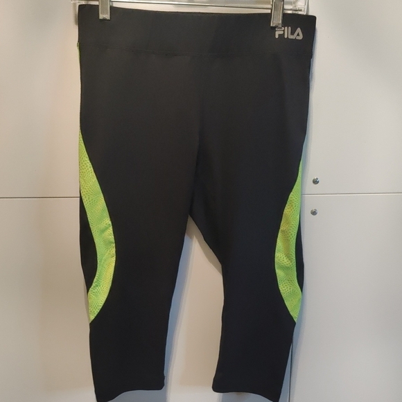 Fila Pants - Fila Women's Black Leggings with Neon Green Accents